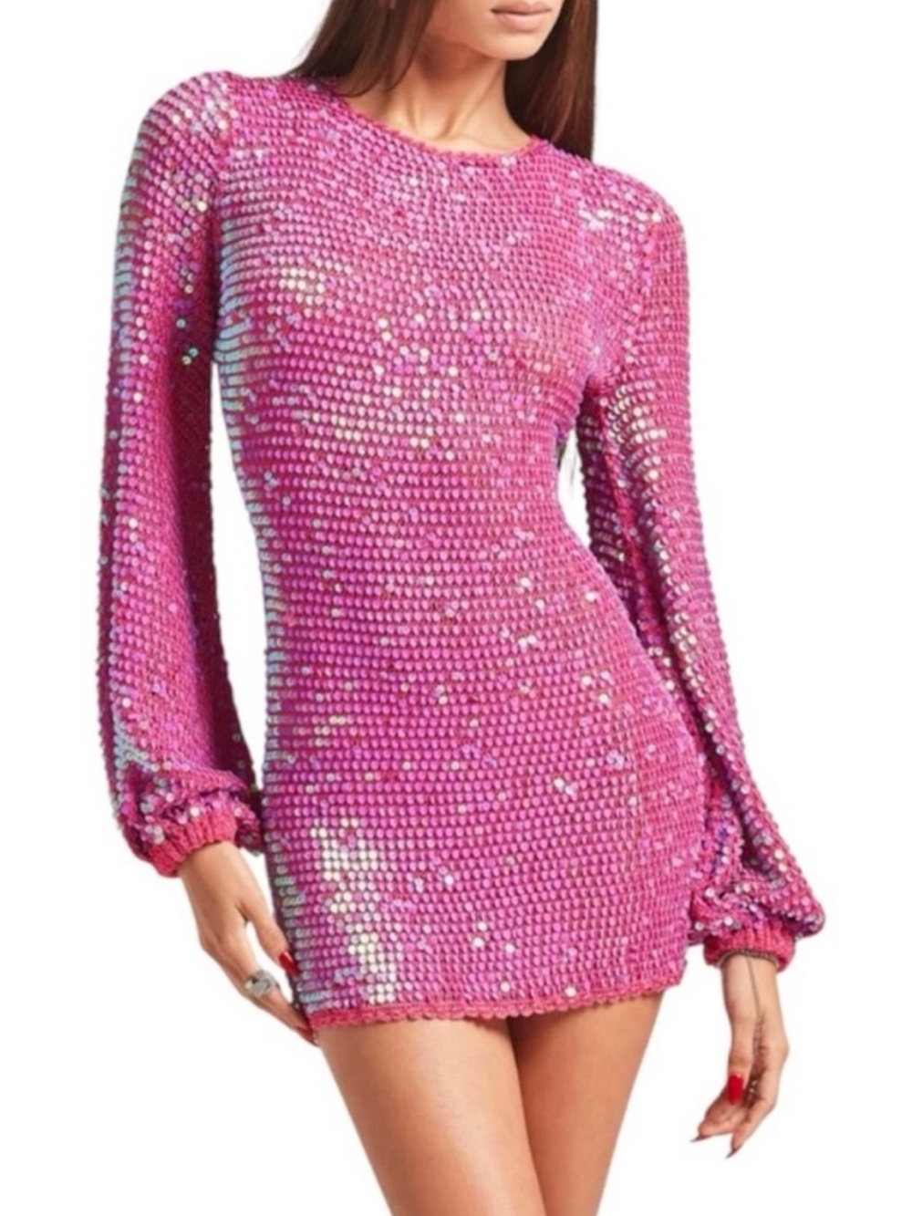 NWT Retrofete Tara Crochet Sequin Mini Dress in Iridescent Pink